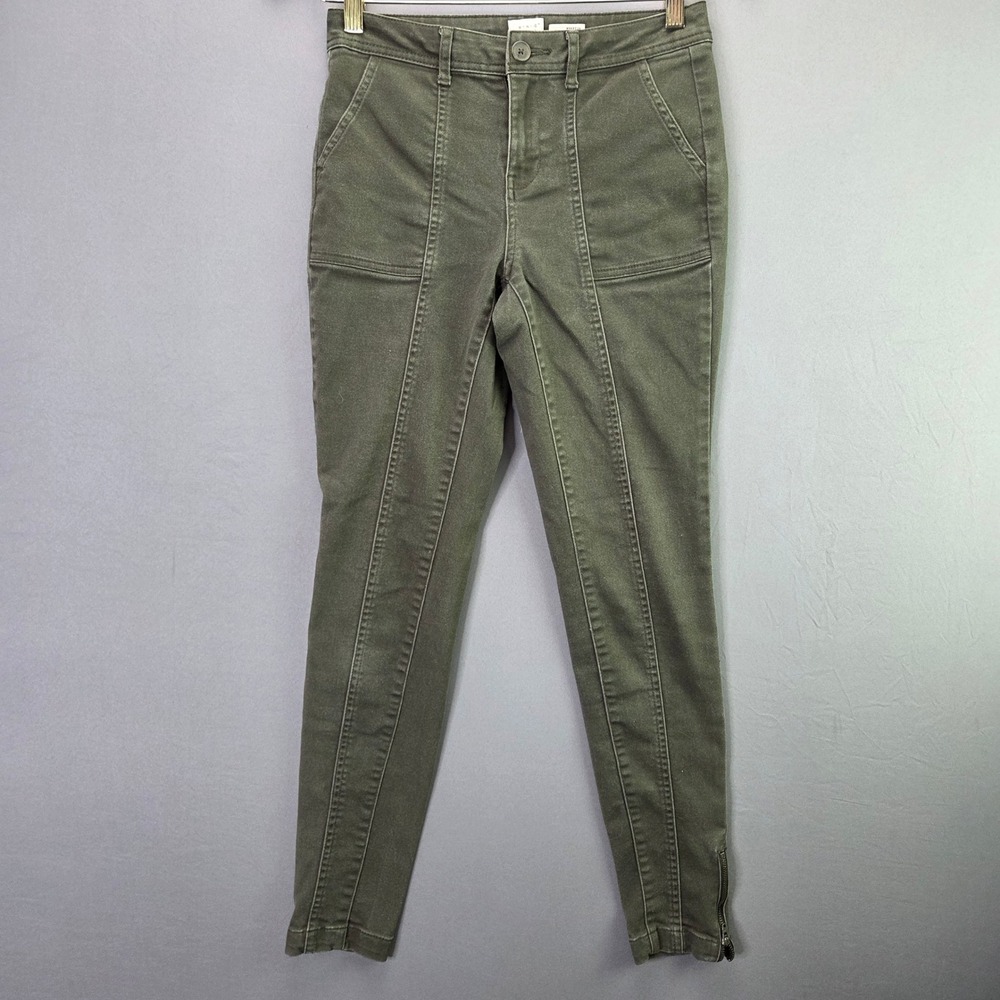 A New Day Utility Skinny Pants 2 Green Ankle Zip Front Seam Stretch Pants 3383